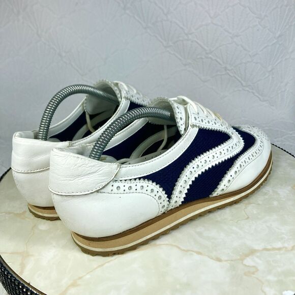 Walter Genuin Golf Shoes Women 10.5 White Black Leather Brogue Net Sporty Oxford - Picture 10 of 14